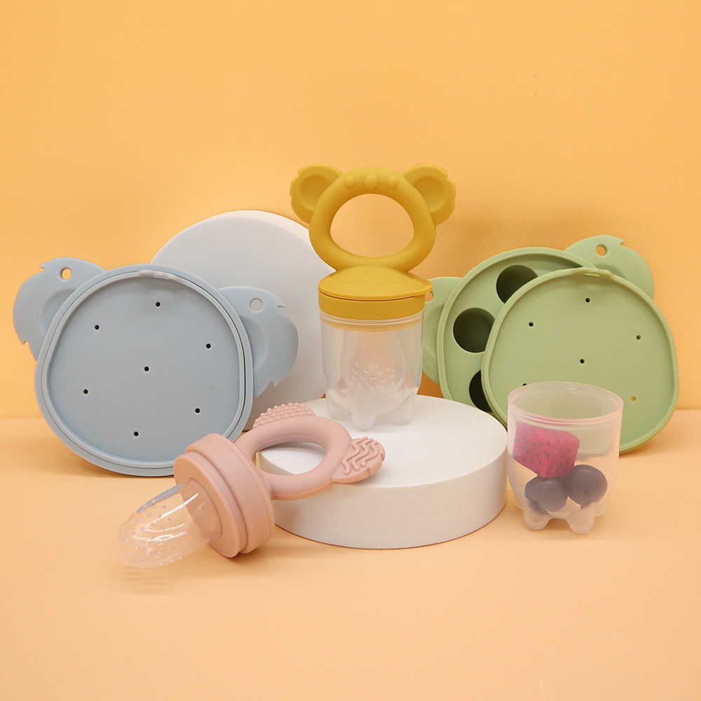 Baby Products Cream - 2個入りベビーアイスクリームポップシリコンモールド、アイスクリームメーカー、漫画の動物の形をした型、ベビーフルーツフィーディング用おしゃぶり歯固めおもちゃ