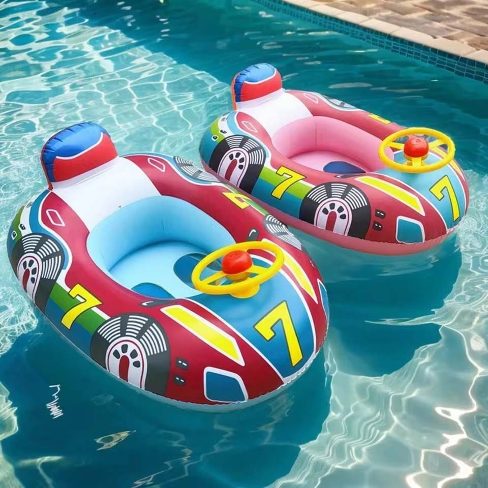 Baby Swimming Floater - ベビー用プールフロート、かわいい車型デザイン、子供用幼児用インフレータブルサマービーチフロートボート、ハンドル付き安全スイムチューブリング