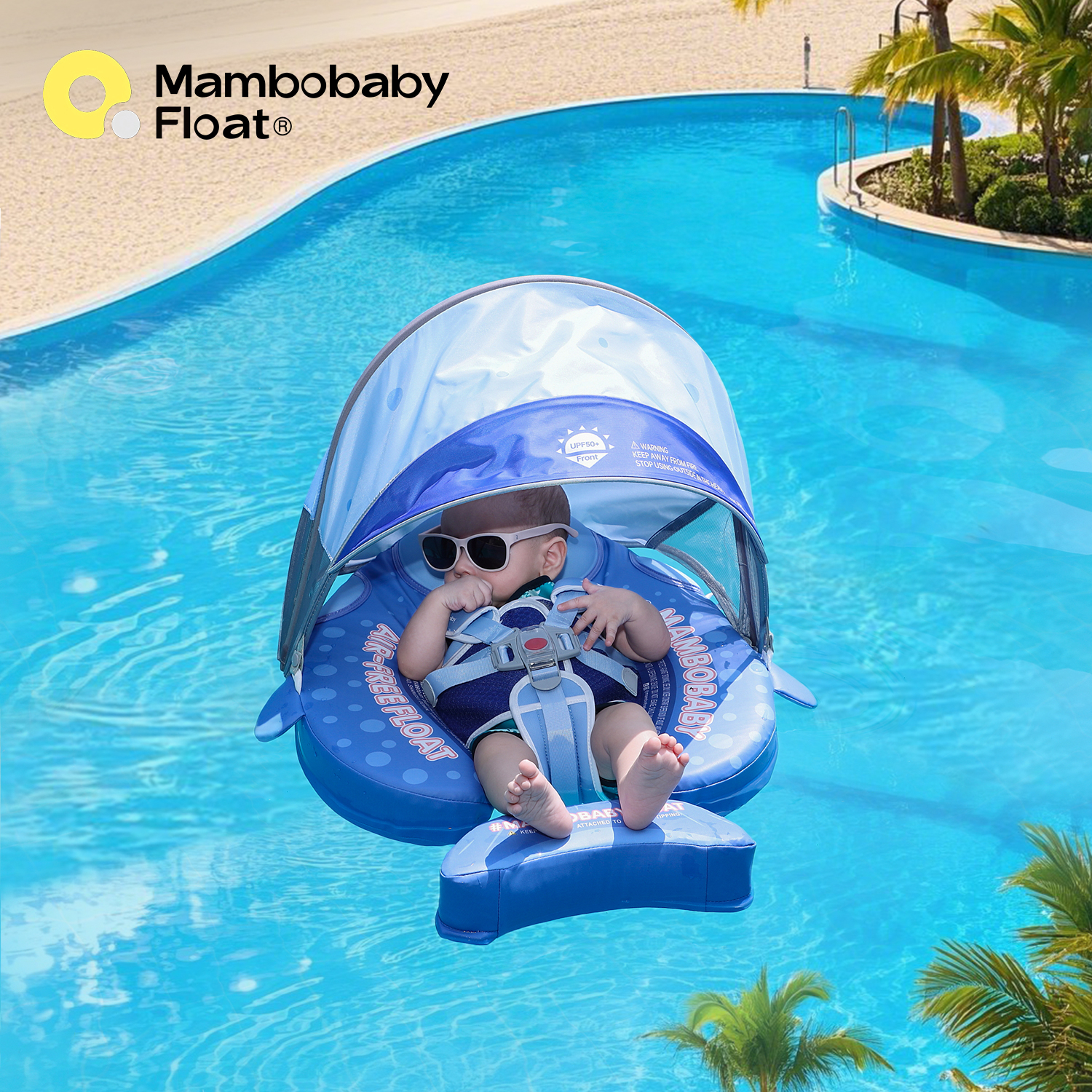 Baby Swimming Floater - マンボベビー フロート スイミングトレーナー セーフエアフリーコア キャノピー付きサンシェード ベビー水泳リング