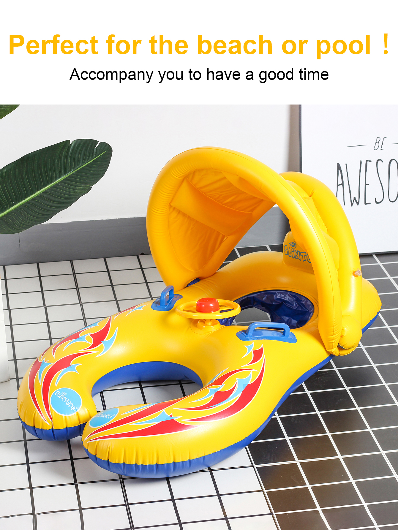 Baby Swimming Floater - 1PC ママとお揃いプール用ベビーフロート、取り外し可能なキャノピー付き、プールフロート、スイミングプール用幼児用シートフロート
