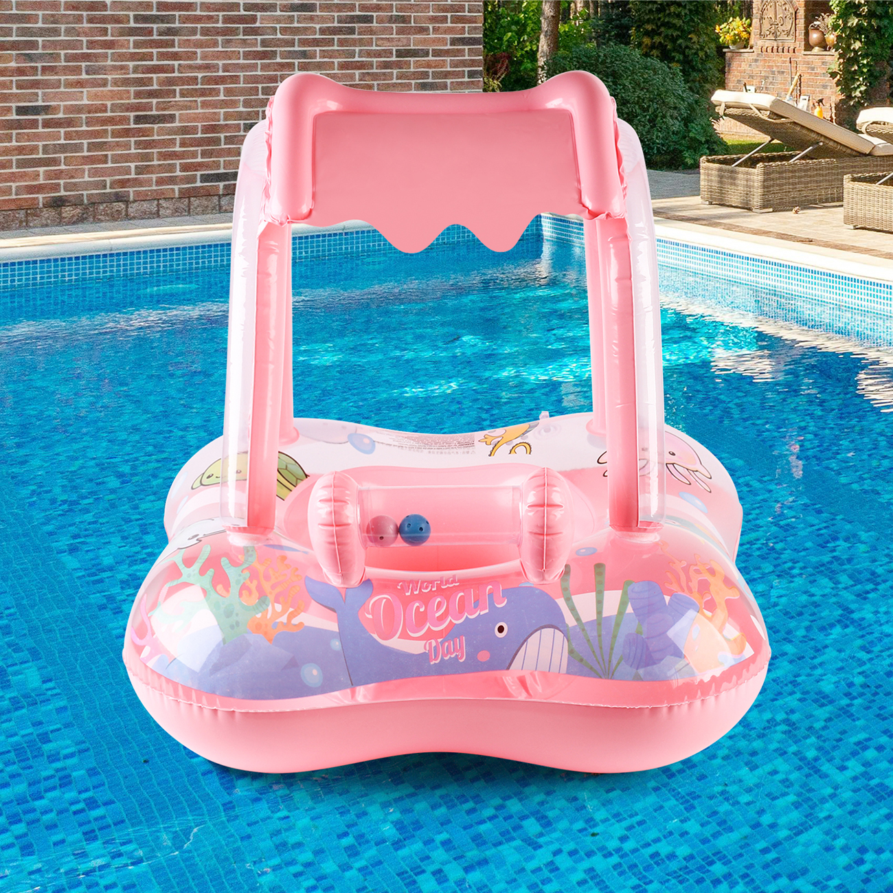 Baby Swimming Floater - 子供用キャノピー付きプールフロート1個、赤ちゃん用幼児幼児用プールフロート、プール用浮き輪、パーティー用ビーチおもちゃ