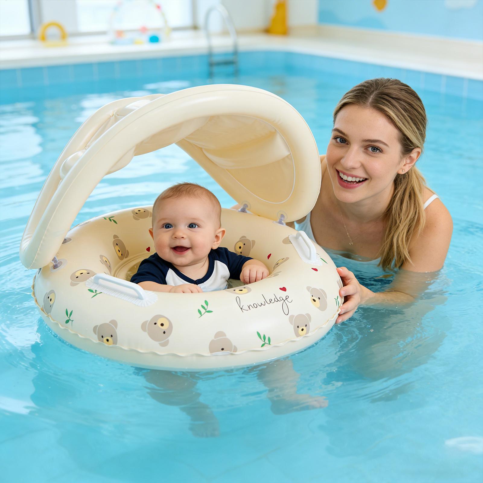 Baby Swimming Floater - ベビー用浮き輪、取り外し可能なサンシェード付き、幼児用プールフロート、夏のプールパーティー用ビーチウォーター