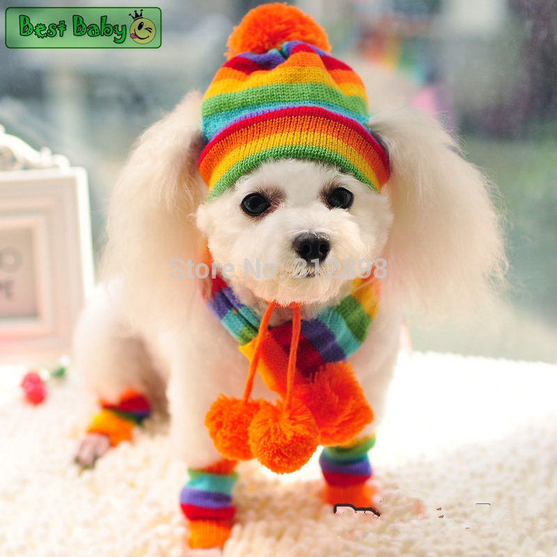 Baby Products List - 冬のペット子犬アクセサリー犬用ニットストライプ帽子スカーフ靴下リトルスモールビッグ動物ヨークシャーチワワ猫製品