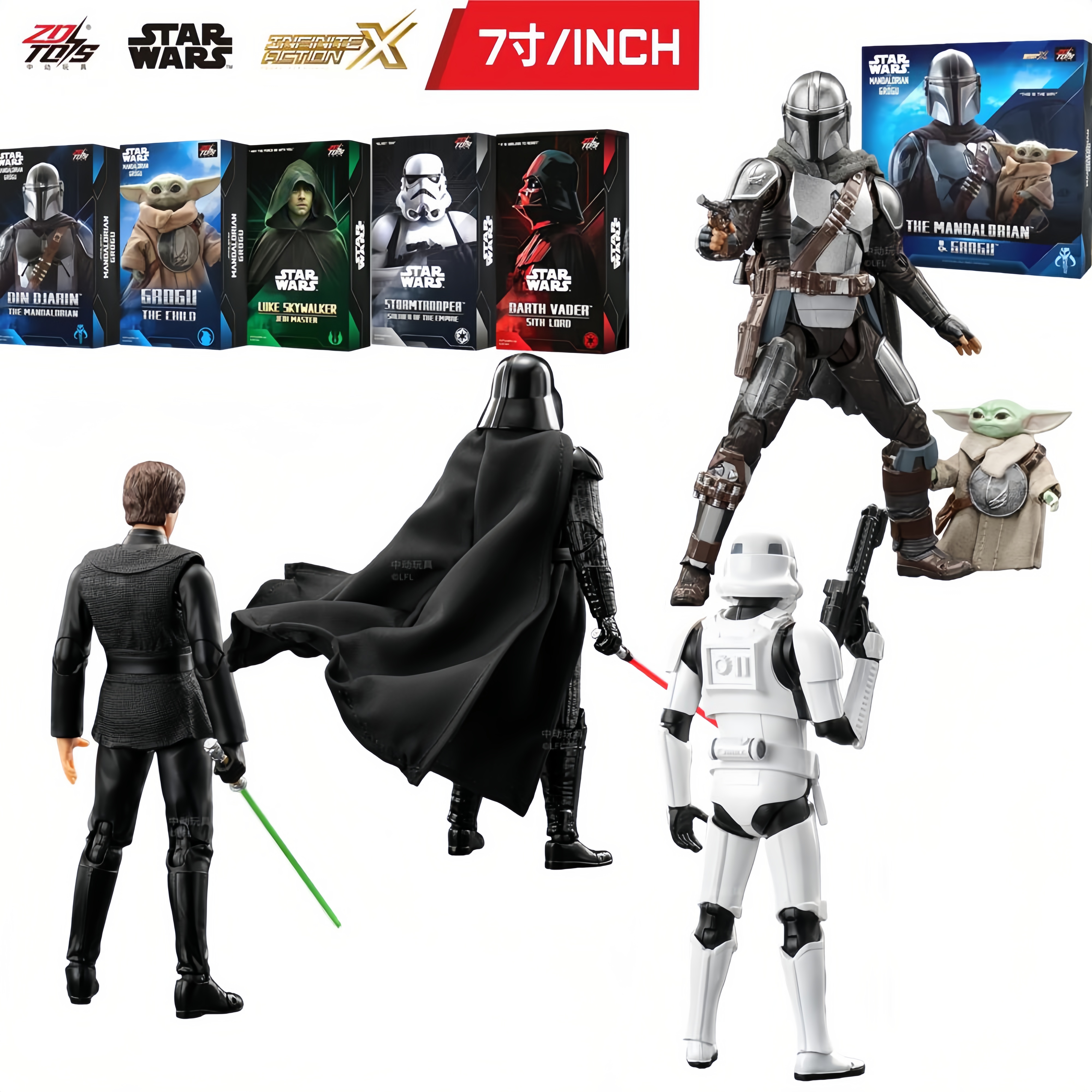 Baby Yoda Products - ZD Toys スターウォーズ 1/10 スケール可動フィギュアダースベイダーグローグベビーヨーダマンダロリアンストームトルーパーコレクタブルモデル玩具ギフト