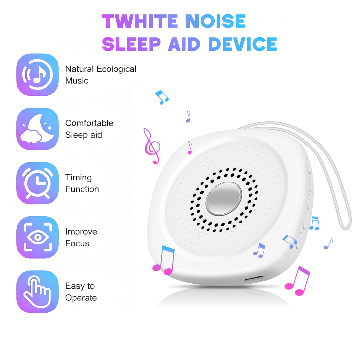 White Noise Machine Baby - ホワイトノイズサウンドマシン、10種類の癒しサウンド搭載、赤ちゃん、子供、大人のための睡眠補助、睡眠の質向上、夜のリラックス、ストレス軽減デバイス
