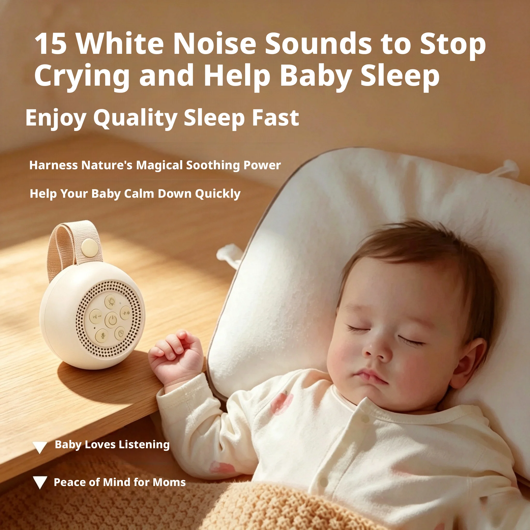 White Noise Machine Baby - 赤ちゃん用睡眠ホワイトノイズマシン 充電式 15種類の自然な心地よい音 吊り下げ式サウンドマシン 泣き止み睡眠補助 新生児向け