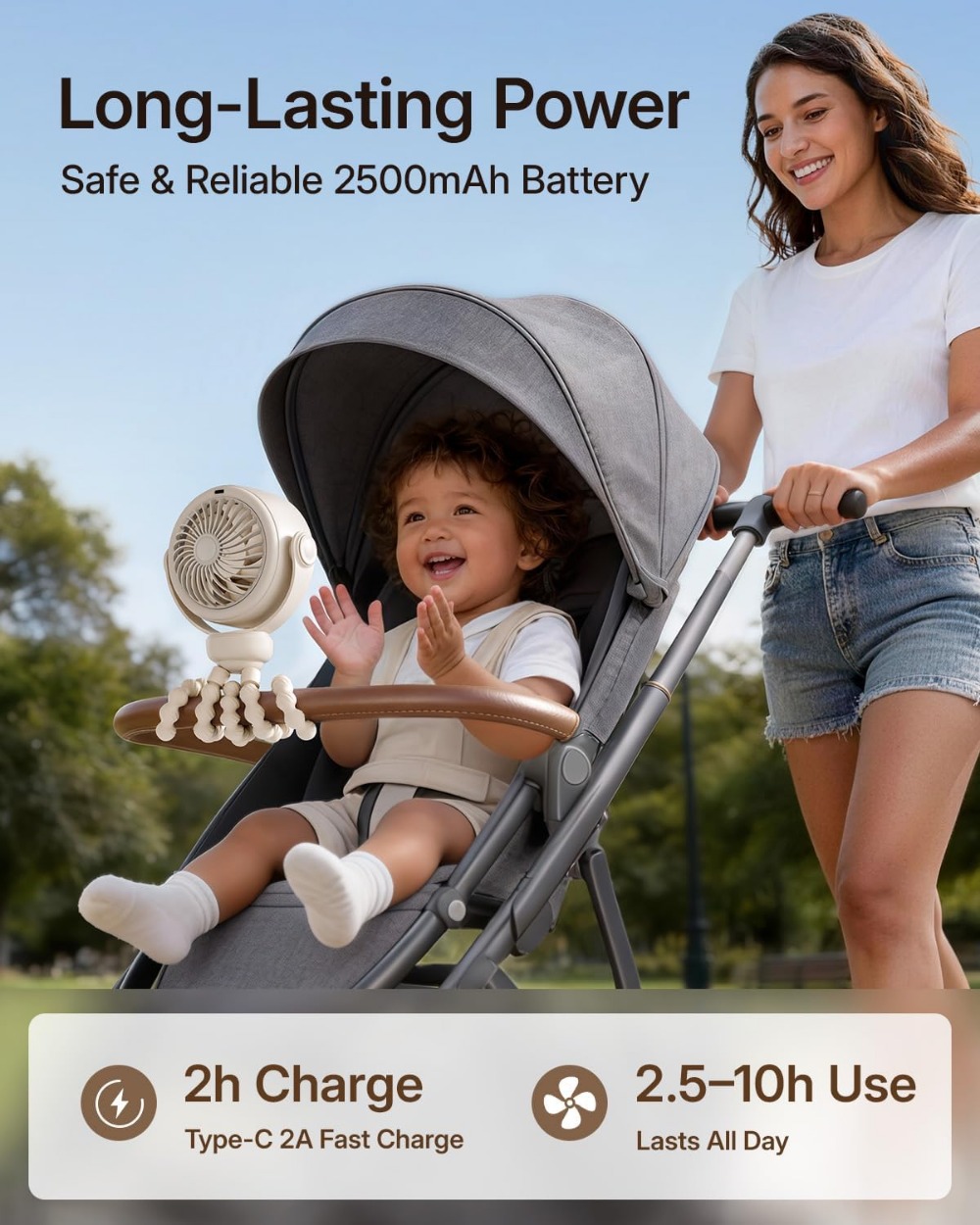 ポータブルベビーカーファン、挟み込み防止ベビーファン、5段階 - Baby Products Cream のレビューと価格