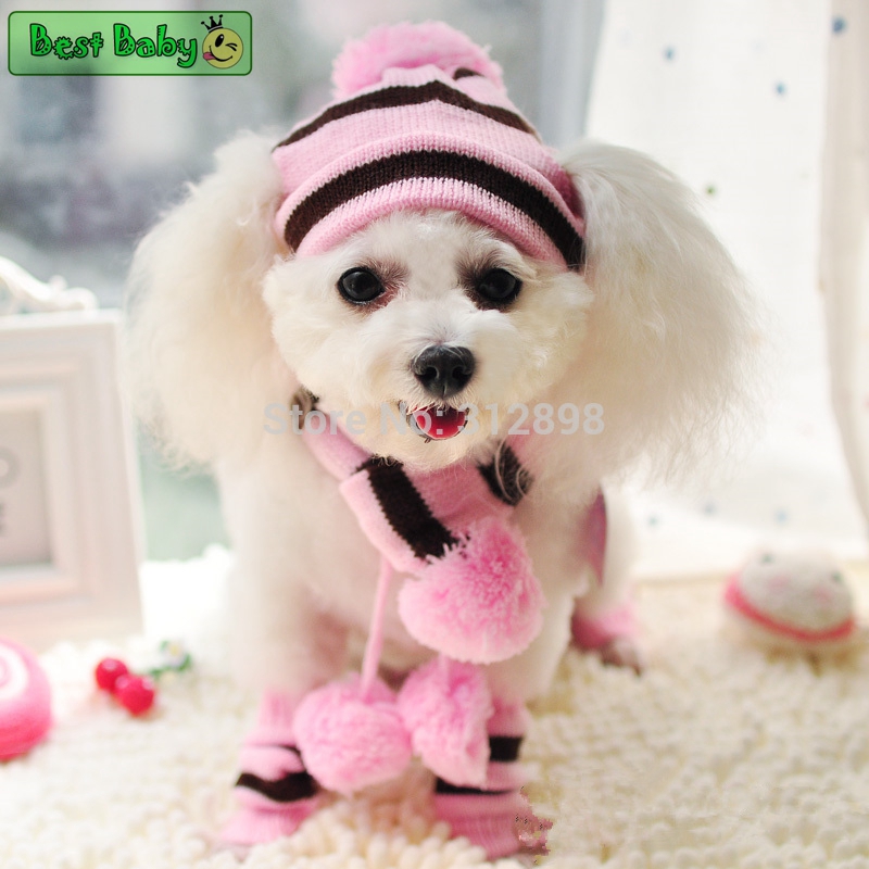 冬のペット子犬アクセサリー犬用ニットストライプ帽子スカーフ靴 - Baby Products List のレビューと価格