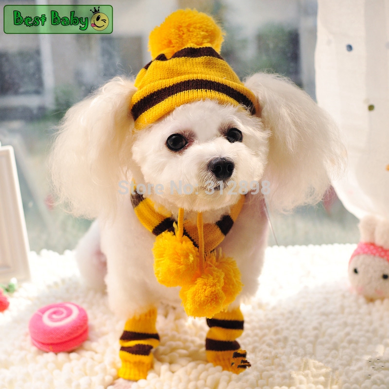 冬のペット子犬アクセサリー犬用ニットストライプ帽子スカーフ靴 - Baby Products List のレビューと価格